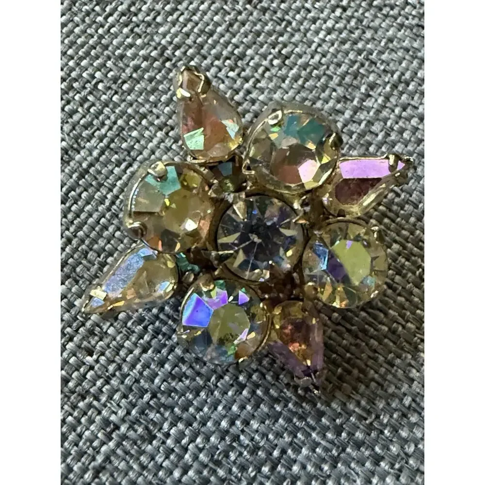 Vintage AB Austrian Crystal Scatter Scarf Lapel Pin Aurora Borealis Cocktail
